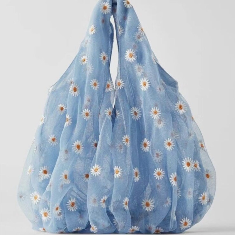 Zara Floral Embroidered Blue Women's Bag
